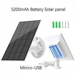 10W 5V Waterproof 2in1 Micro USB Type-C Outdoor Solar Panel wIth 5200mah Battery 10FT(3M) Cable for Security Camera Fan Phone
