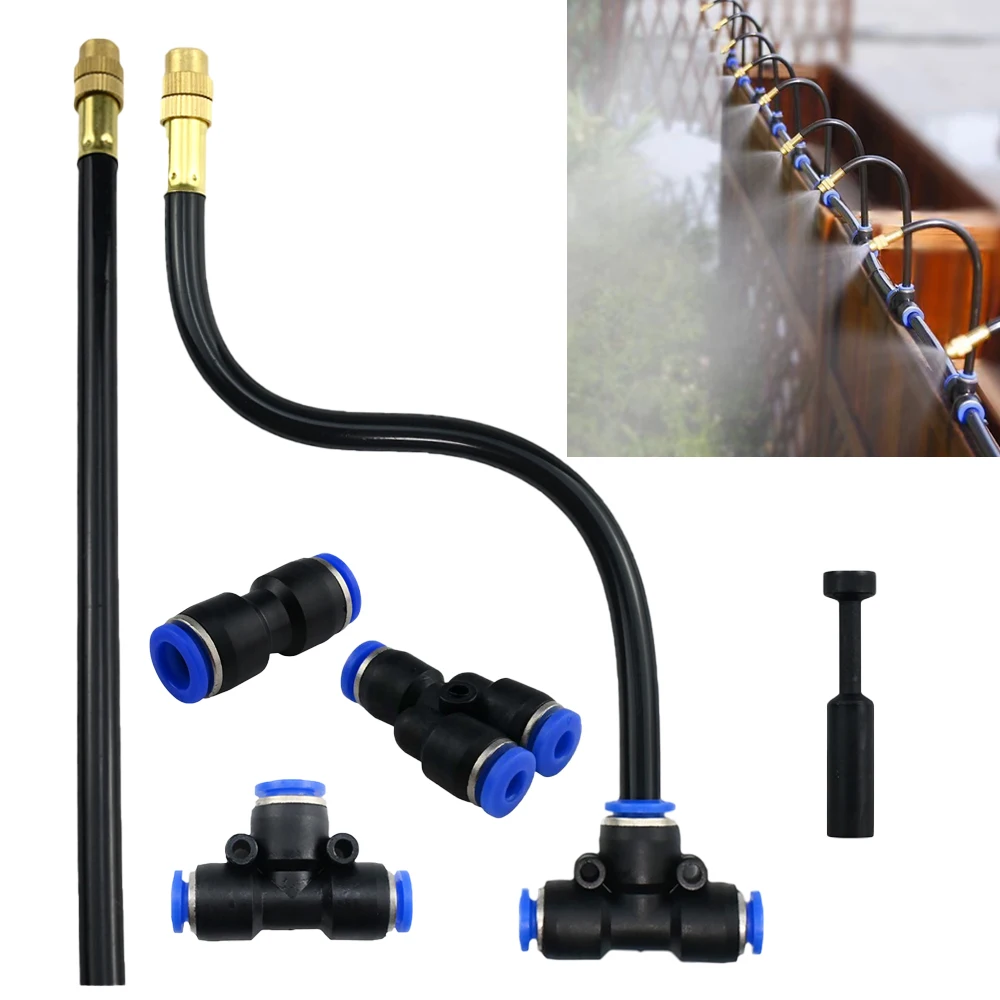 

6Pcs Yellow Copper Mist Nozzle Free Bending Universal Spray Nozzle 8mm Straight Push Lock Joint Garden Humidification Sprayer