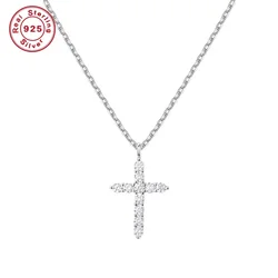 Elegant S925 Sterling Silver Cross Pendant Necklace with Sparkling Zircon Accents - Perfect for Gifting and Everyday Elegance (WHITE)