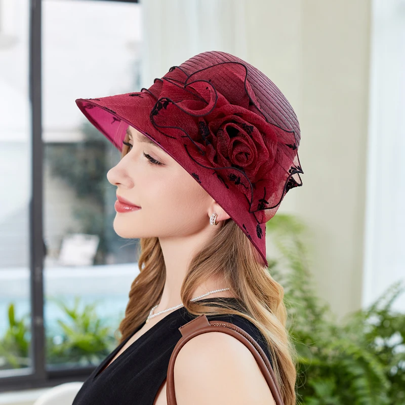 Fashionable Summer Sun Hat for Women Elegant Flower Sunshade Hiking Beach Bucket Hat Panama Hats Bowler Breathable
