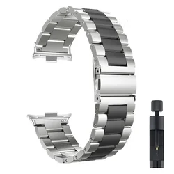 Adjustable Stainless Steel Bracelet for Smartwatches and Fitness Bands (Silver Black)