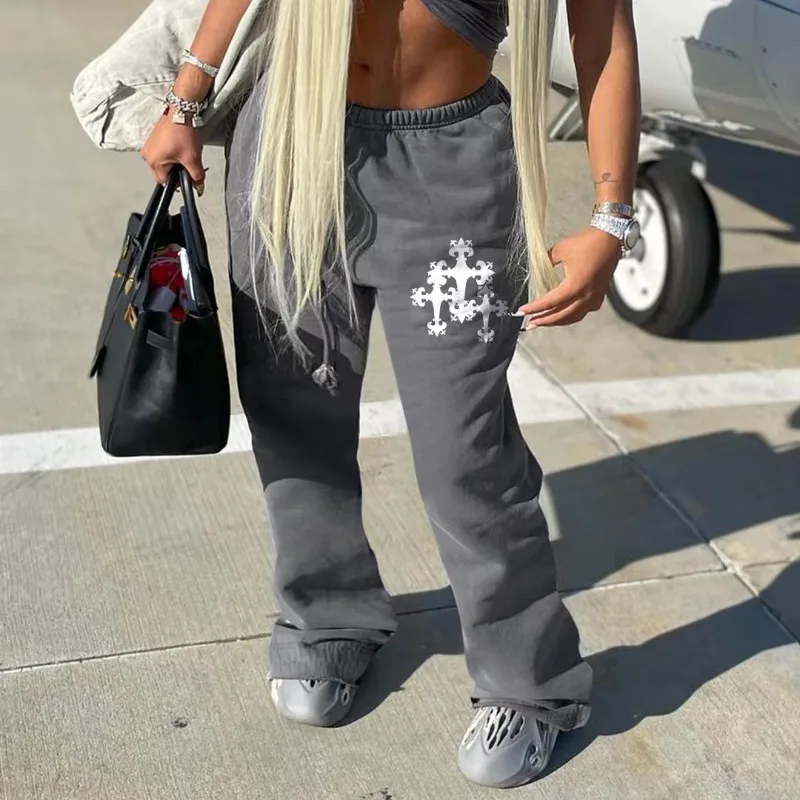 Fashion Streetwear Women High Waisted Printing Jogger Pants Casual Drawstring Solid Color Sweatpants Female Sporty Bottoms