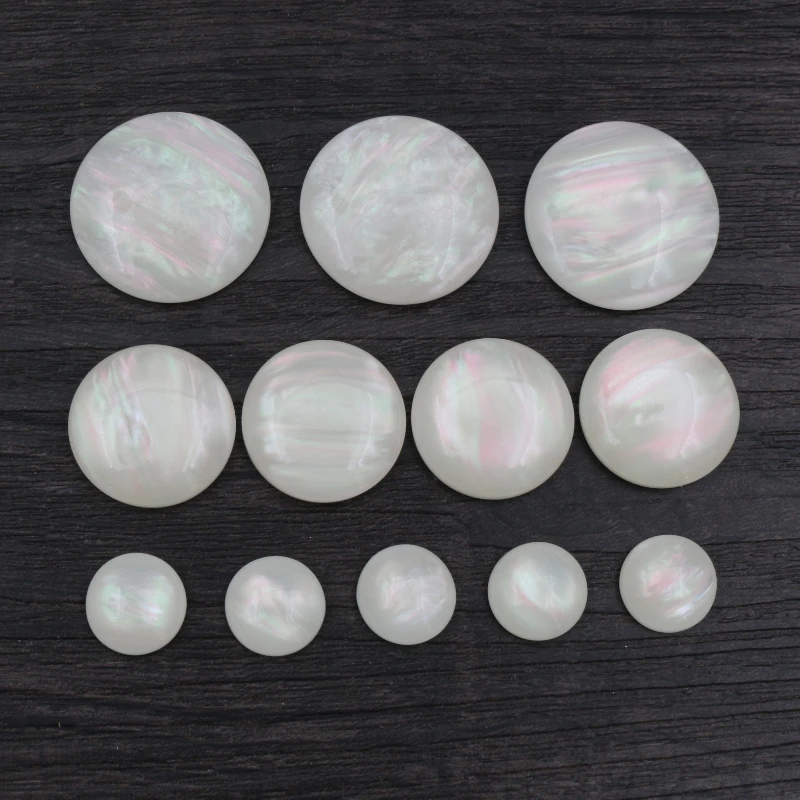 새로운 패션 8mm 10mm 12mm 20mm 25mm 화이트 쉘 컬러 플랫 백 수지 카보 콘 카메오 DIY 쥬얼리 제작 액세서리