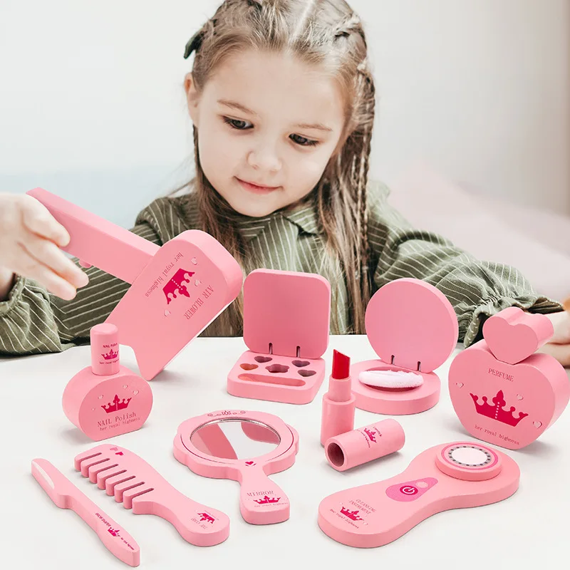 Wooden Makeup Toys Pretend Play Simulation Makeup Bag Girls Make Up Dressing Table Cosmetics Toys Birthday Gifts For Children