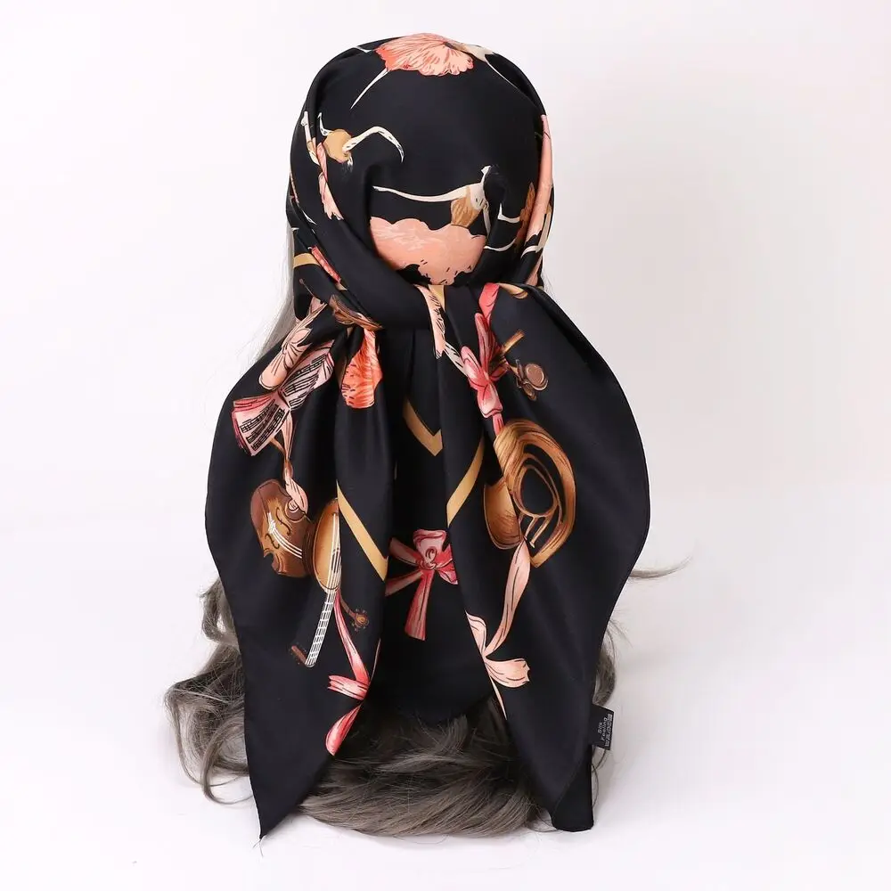

Women Vintage Scarf Dancer Girl Print Shawl Faux Twill Silk Kerchief Bandana 90*90cm