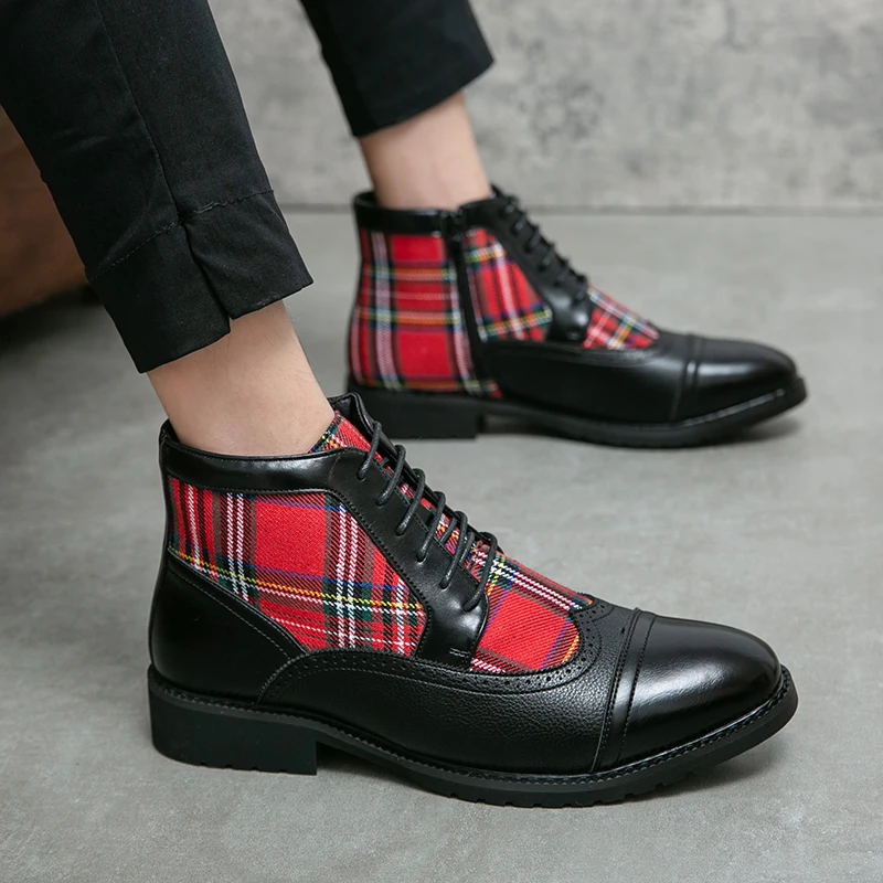 Fall Winter Brand Men's Chelsea Boots Split Leather Men's Slip-On Ankle Boots Luxury Fashion Designer Classic Red Black