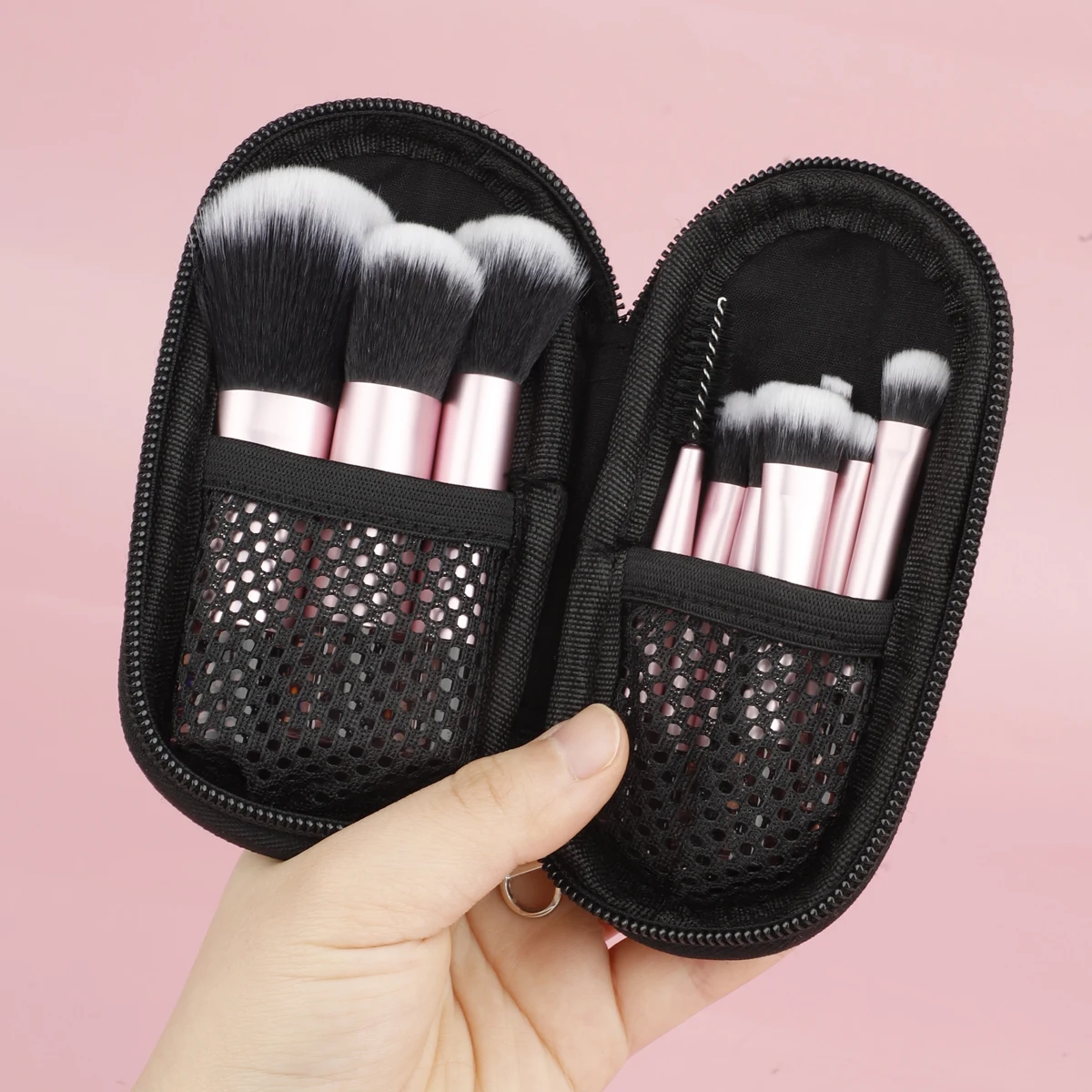 Compact 10-Piece Makeup Brush Set for Face and Eyes - Powder, Foundation, Blush, Concealer Blender Tools