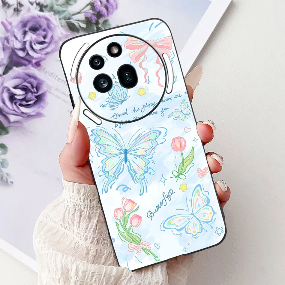 Elegant Butterfly Cat Printed Black Silicone Soft Phone Case