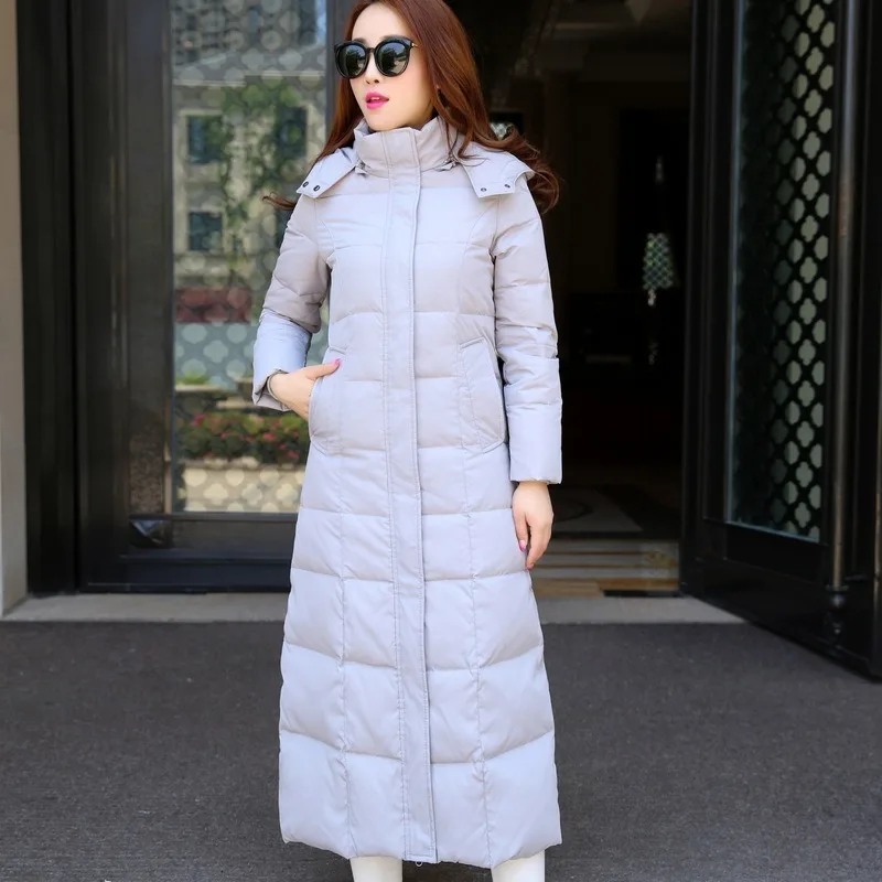 2023 New Women Down Jacket Winter Coat Female Extra Long Knee Length Parkas Thicken Detachable Cap Outwear Slim Overcoat