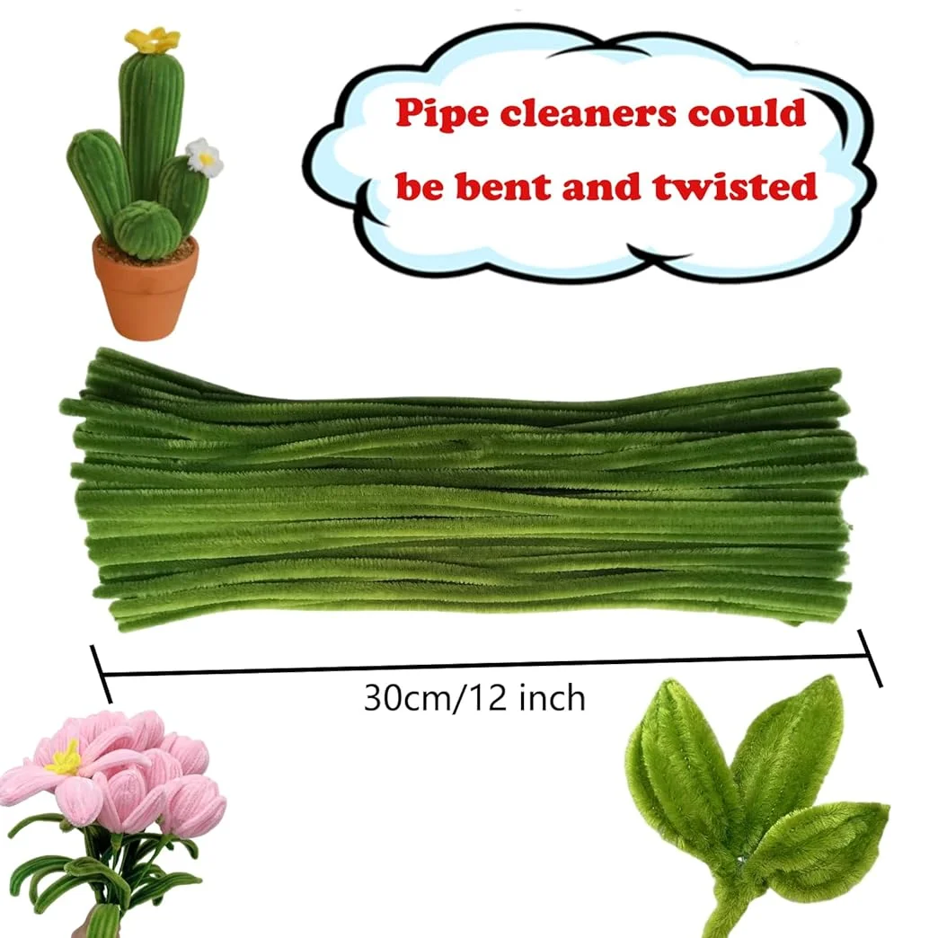 Pipe Cleaners Chenille Stem Green Color Pipe Cleaners Set for DIY Arts Chenille Stems 100 Pieces chenille pipe cleaners chenille craft supplies