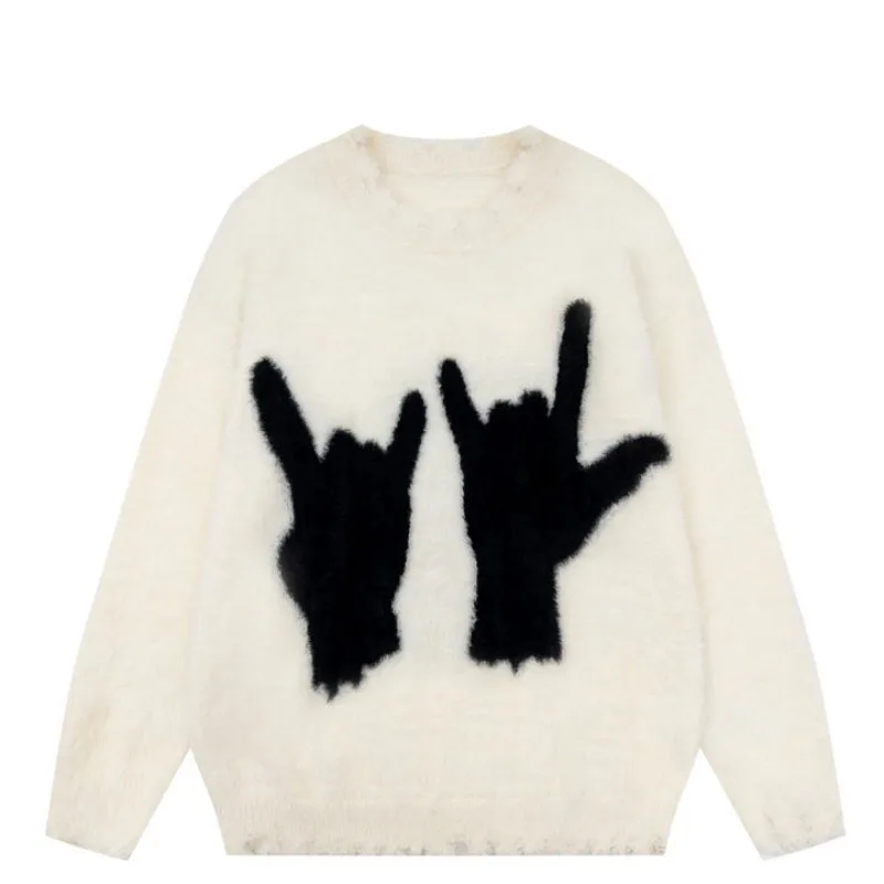 

American high street sweaters national trendy round neck sweaters for men and women autumn and winter lazy style couple knitwear