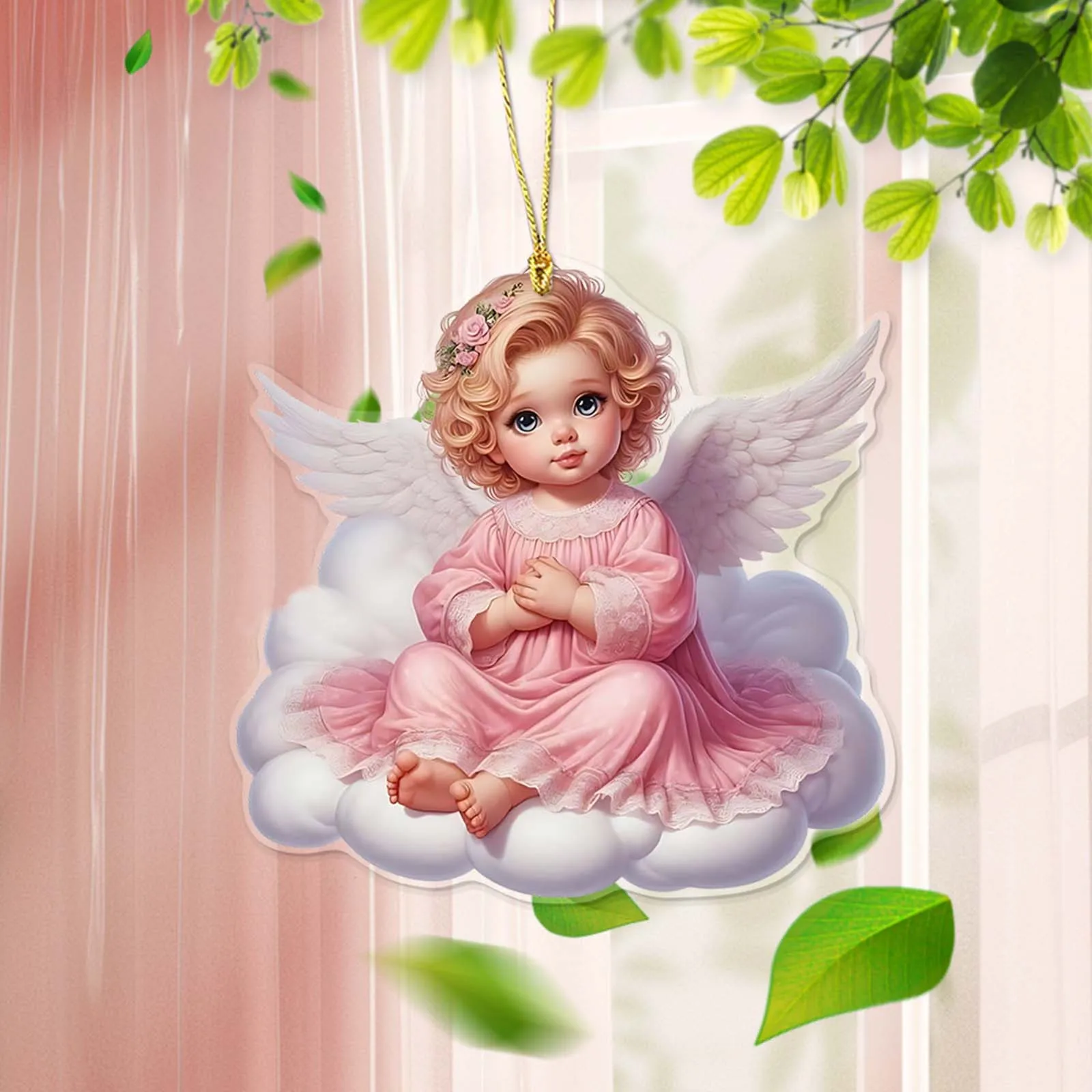 Decorative Little Angel Girl Acrylic 2d Pendant Angel Creative Car Pendant Car Crystals for Chandeliers with Hooks Centerpiece 2