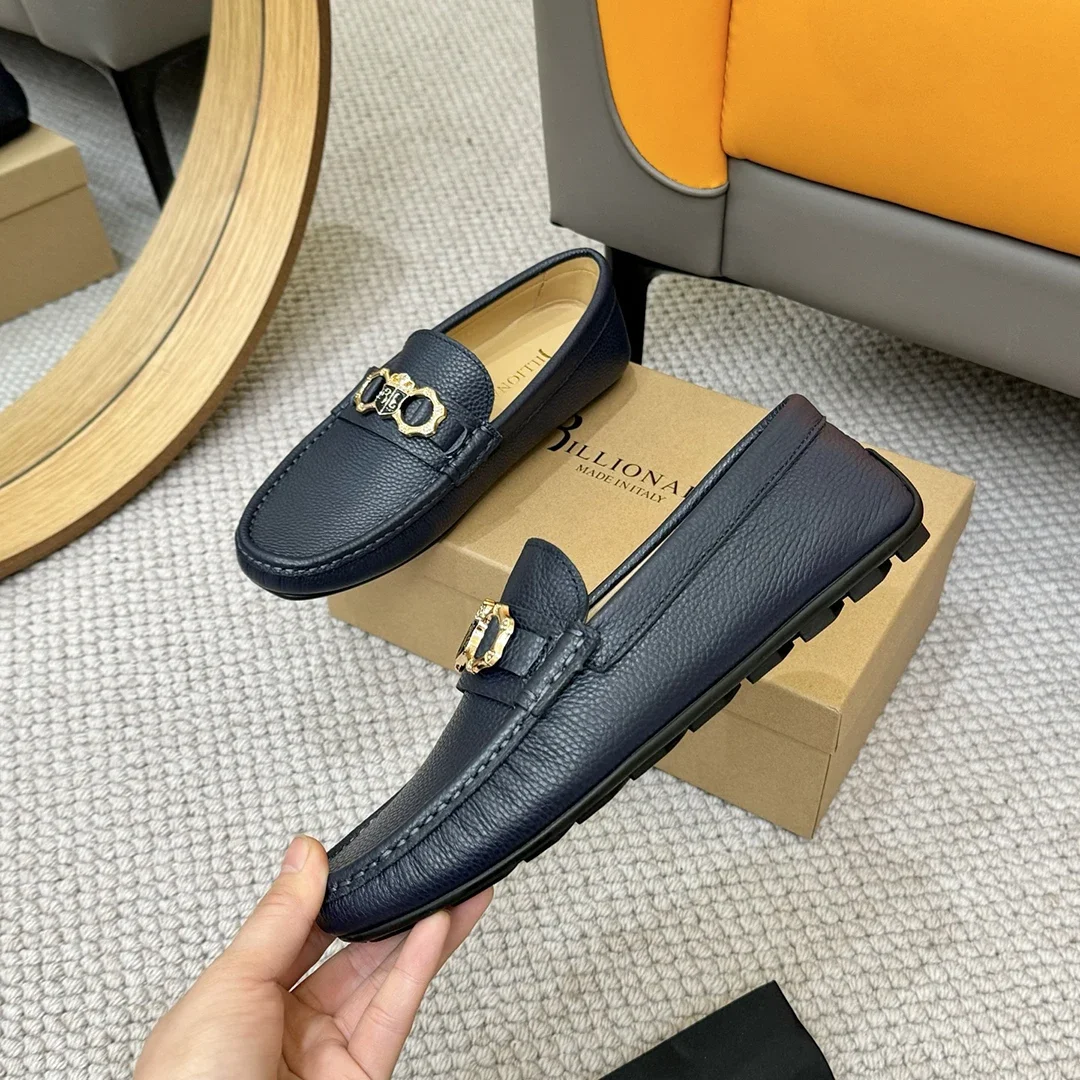 BILLIONAIRE Men Shoes Lychee Patterned Calf Leather High-Quality outdoors European big size 38-46 Metal Old Money Newly rich