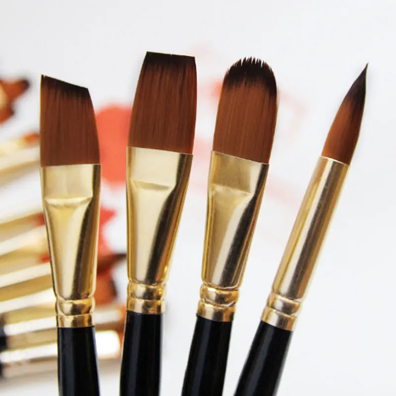 5pcs/Set Nylon Hair brush Brush Set Round Flat Brush Acrylic DIY Watercolor Pen Oil Paint  for Artists Painters Beginners
