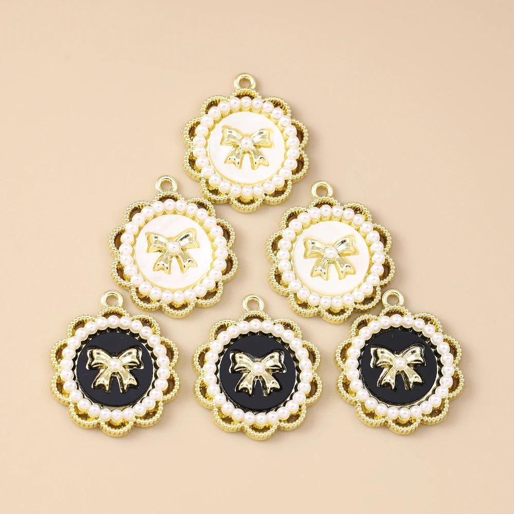 Leslie 5 Stück 22*26mm exquisite vergoldete elegante Perlen-Schleifenanhänger für Tropfenohrringe, Halsketten, Armbänder, DIY-Schmuckherstellung