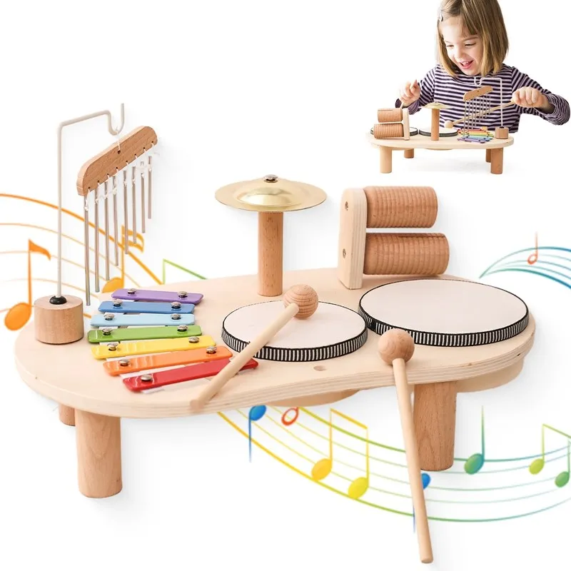 Batería Montessori De Madera Para Niños De 1 A 3 Años – Juguete Musical Con Tambores Y Accesorios, Ideal Para Desarrollar El Ritmo Y La Motricidad Fina