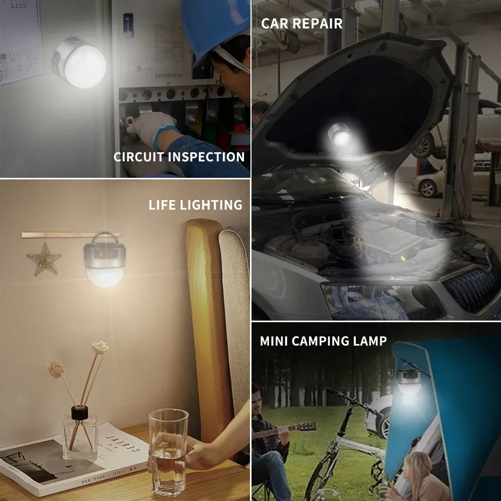 LED Headlamp Hat Clip Light USB Rechargeable Camping Light Waterproof Headlight with Strong Magnet COB Warning Lantern