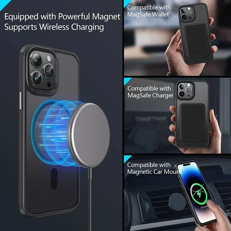 Luxury Matte Magnetic For Magsafe Translucency Case For iPhone 15 14 13 12 11 Pro Max 14 Plus Wireless Charge Shockproof Cover 3