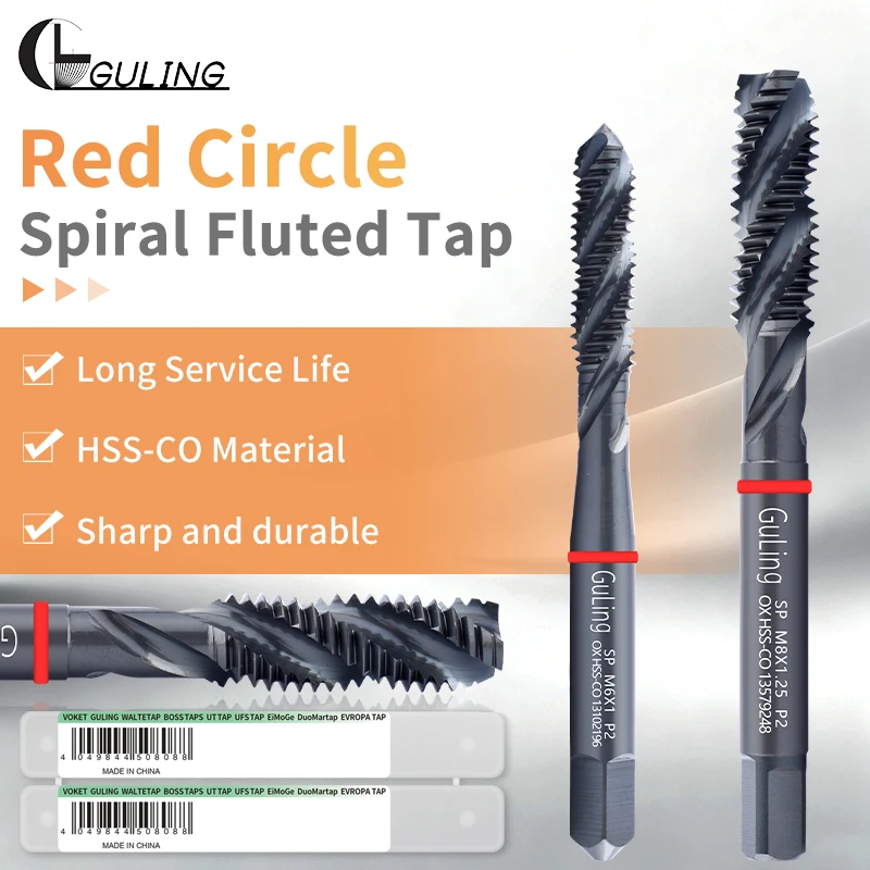 GULING 1개 HSS-CO 레드 링 JIS 표준 OX 스파이럴 플루트 탭 M2 M3 M4 M5 M6 M7 M8 M9 M10 M11 M12 기계 나사산 탭