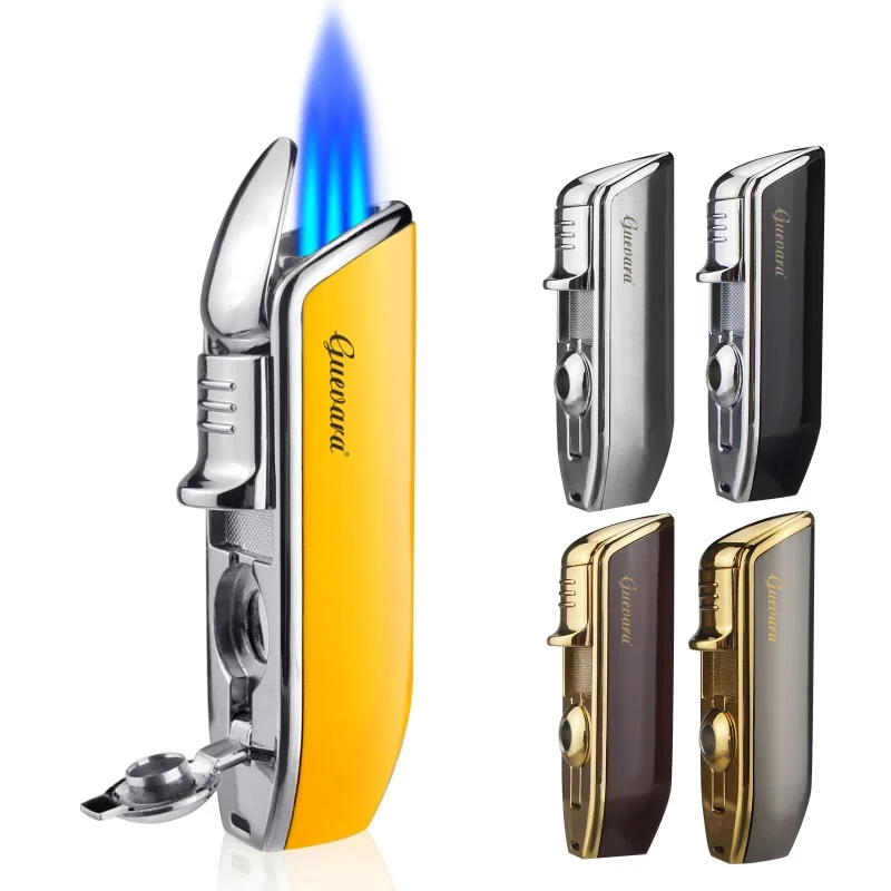 Gas Lighter Metal Windproof Mini Pocket Cigar Lighter 3 Jet Blue Flame Torch