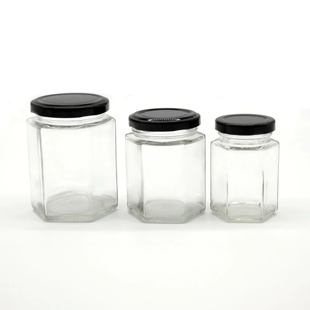 Hexagon Glass Jars with Metal Lids