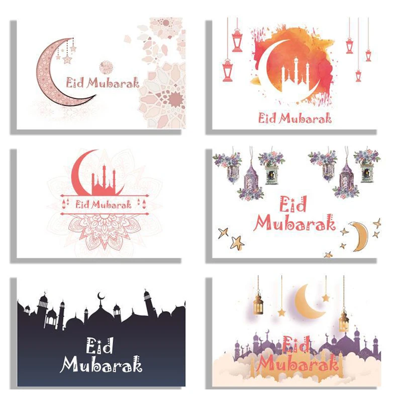 6pcs Eid Mubarak Invitation Cards with Envelope Ramadan Gift Decorations Greeting Card Islamic Muslim Eid Decor 2022
