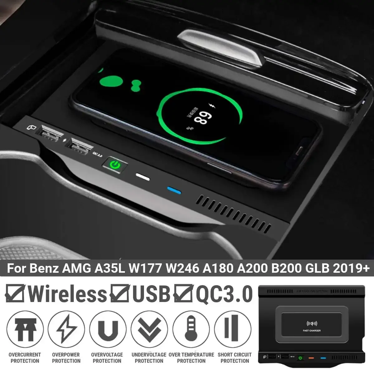 

15W Car wireless charger For Benz AMG A35L W177 W246 A180 A200 B200 GLB 2019 2020 2021 2022 fast phone charger charging holder