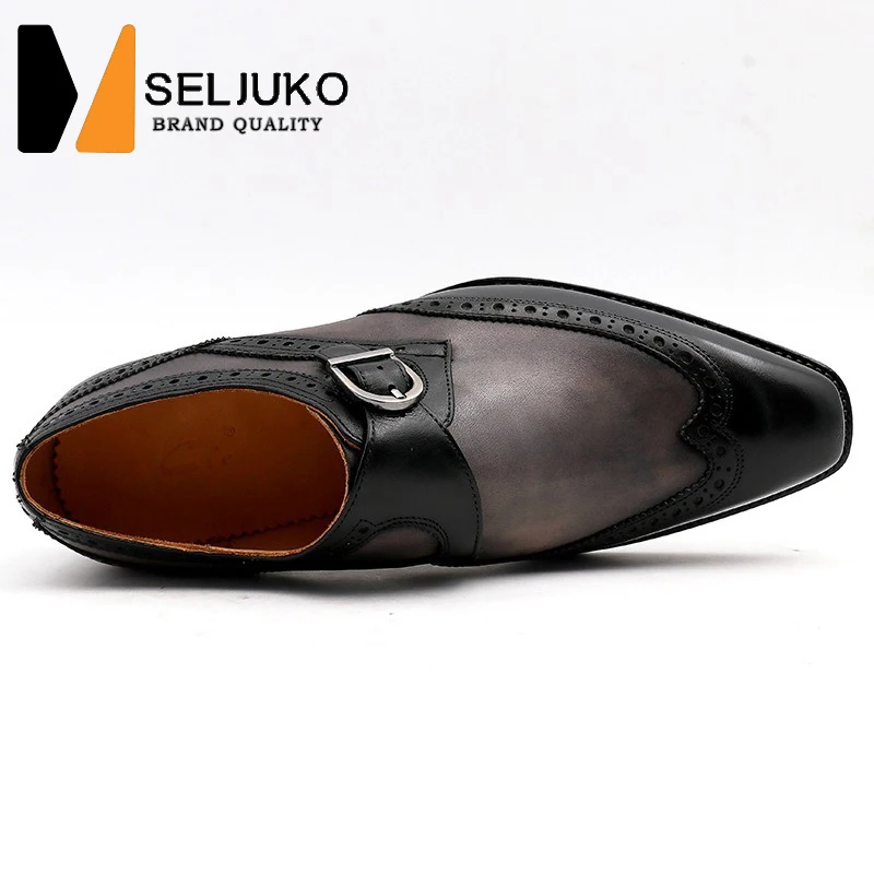 New Handmade Leather Shoes Factory Direct Sale Head Layer Cowhide Pure Brogue Business Formal Leather Sole Men's Shoes