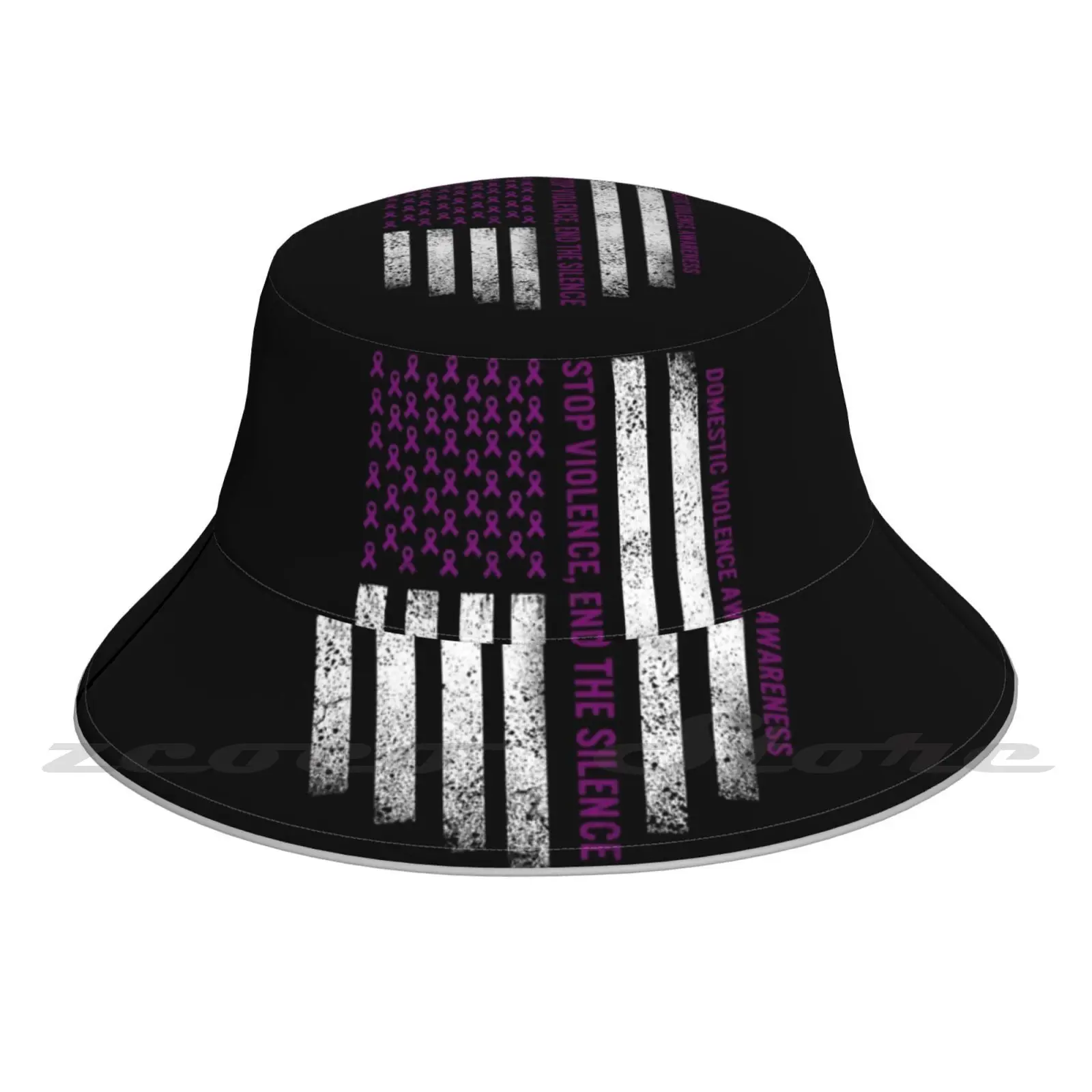 

Domestic Violence Awareness Usa American Flag Stop Violence End The Silence Purple Ribbon Support Women Gift Bucket Hat Outdoor