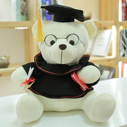 Cute Graduate Bear Plush Toy - Fun Graduation Gift & Home Decor - About 18cm (White - black)