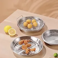 Égouttoir à friture en acier inoxydable robuste avec plateau, panier en maille métallique pliable pour égoutter l'huile, compatible lave-vaisselle 6