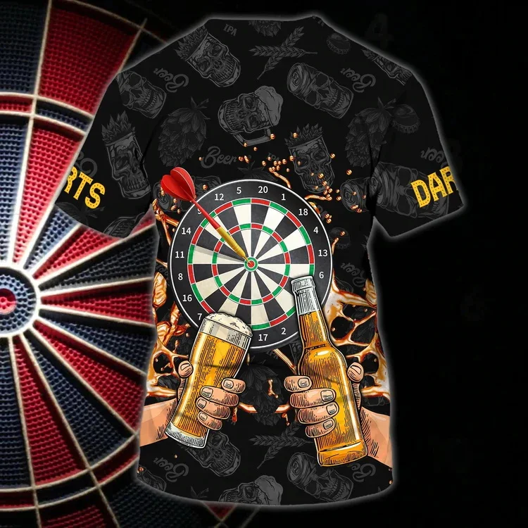 Benutzerdefinierte mit Namen Dart und Bier 3D All Over gedruckt Sommer Herren T-Shirt Dart Lover T-Shirt Casual Unisex Kurzarm DW80 – Detail 12