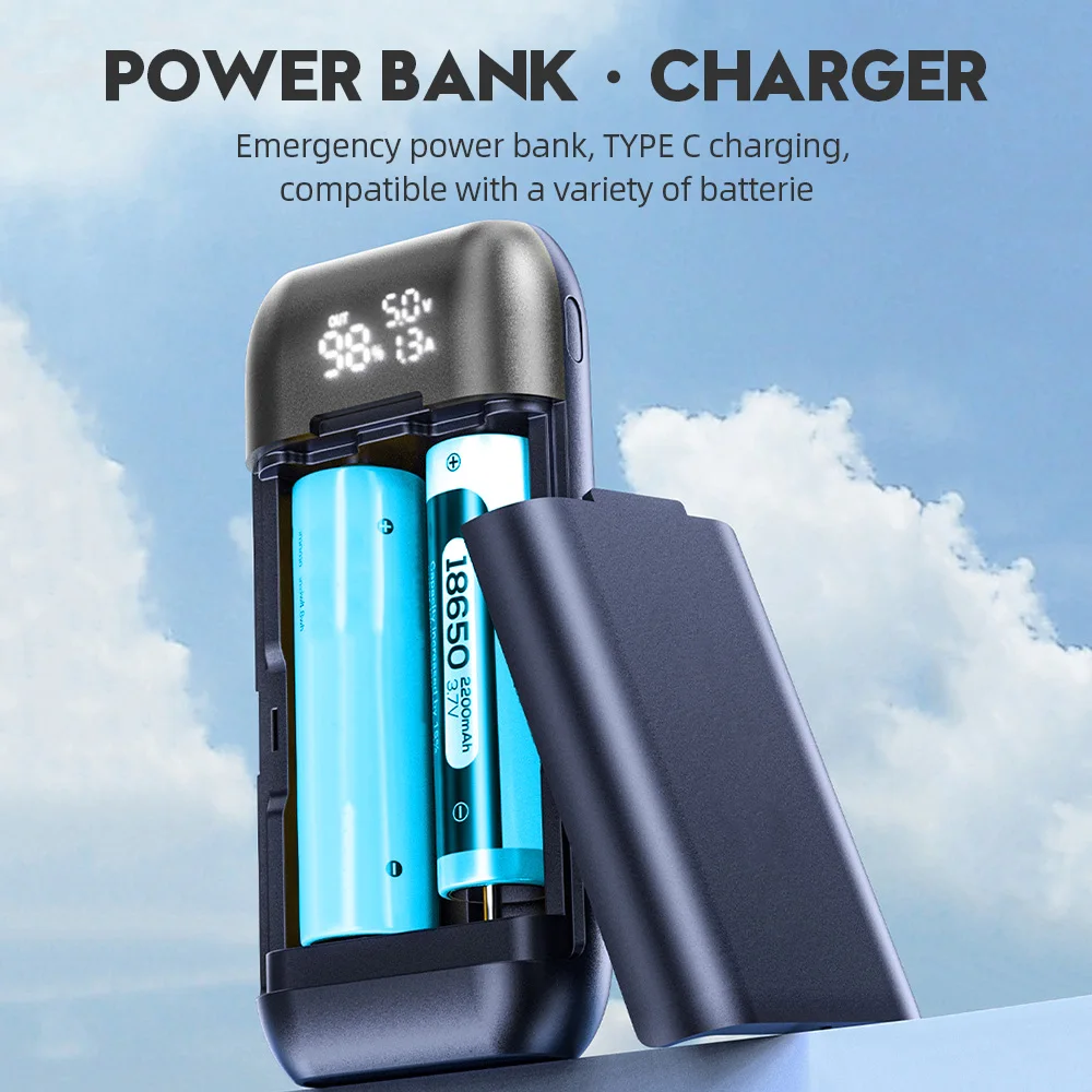 18650 Battery Charger Case DIY Power Bank Box Portable QC3.0 PD 18W Fast Charging Case for 18650 21700 20700 Lithium Batteries