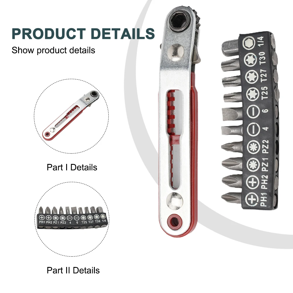 

103mm Mini Ratchet Wrench Bidirectional Control Two-Way Elbow Head Ratchet Wrench With Screwdriver Bit Hand Tools