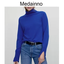  Medainno 2022 Autumn Winter Fashion Women New High Collar Knitted Sweater Elegant Casual Solid Elegant Simple Tops Female Chic 