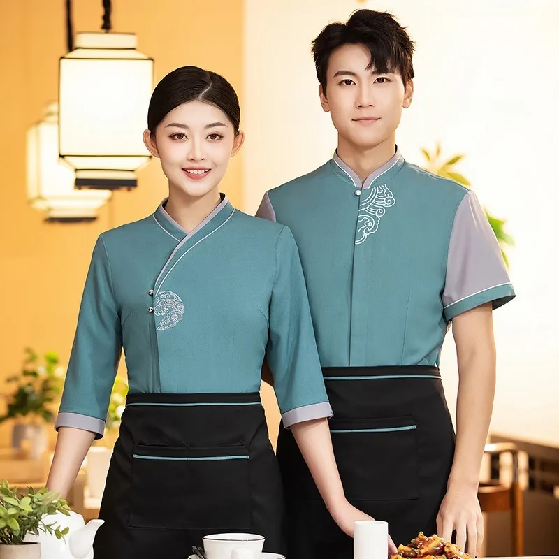 

Hotel Food Service Staff Overalls Woman Man Waiter Uniform Chinese Restaurant Waitress Uniform Cafe Kichen Chef Jacket Uniform