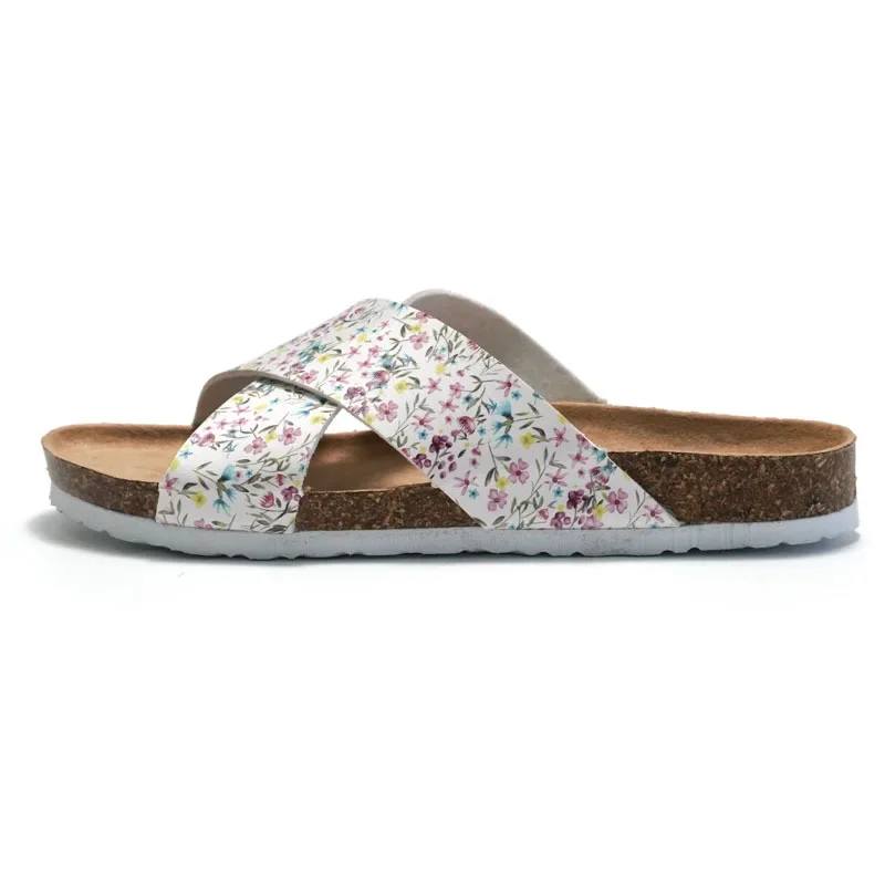 2023 New Product Summer Women's Cork Slippers Cross Strap Student Beach Shoes Sandals Cross border Flower Fragmentation