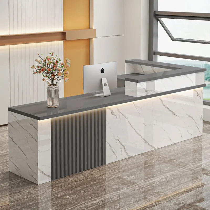 Front L Shaped Desk Reception Counter Cafe Luxury Reception Desk Information Clinic Mesa De Escritorio Beauty Salon Furniture