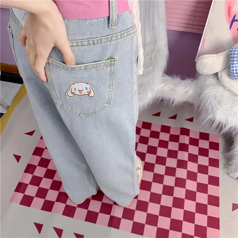 2022Cinnamoroll Mymelody High-Waisted Jeans Girl Summer Fit Butt-Lifting  Thin Sweet Trousers Hot Girl Pants Kawaii Plush Jeans