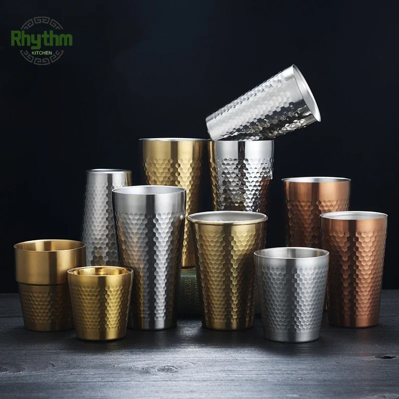 Double-Wall Keep Cold Beer Cup 304 Stainless Steel Mug Hammered Texture Water Mugs Coffee Travel Mug Anti-scalding Anti-fall stainless steel cups stainless steel cup coffee cup stainless steel mug water cup beer mug