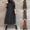 Autumn Winter Thick Corduroy Dress for Women Vintage Solid Casual Loose Long Sleeve Button Shirt Maxi Dress Cardigan Tunic Tops 5