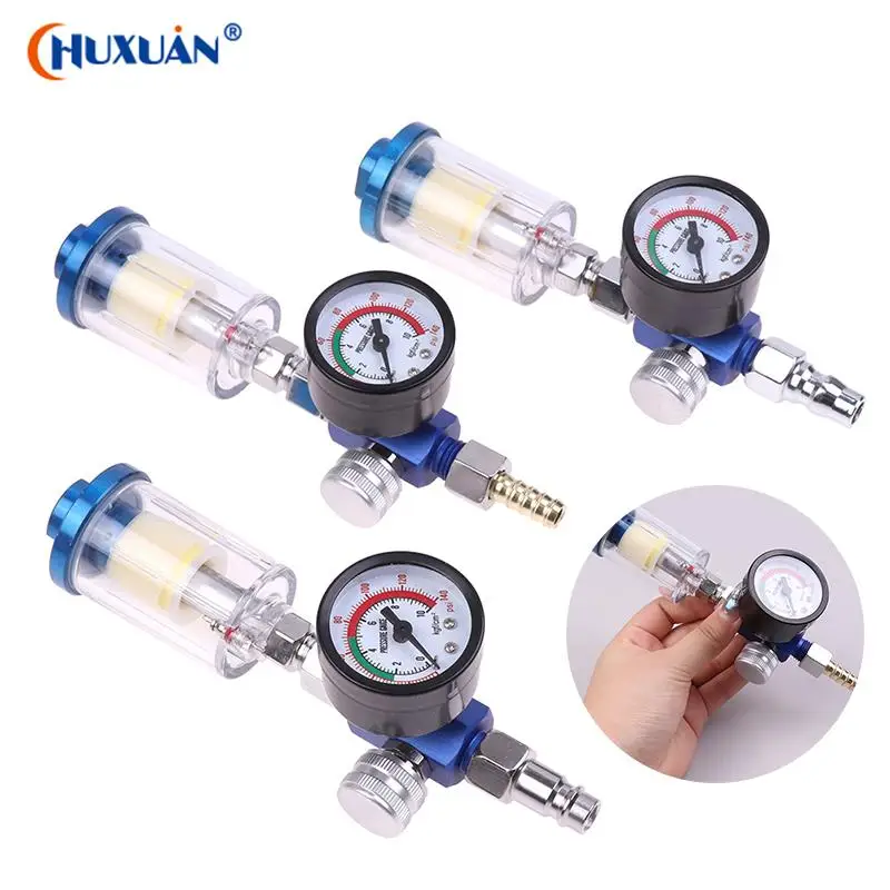 

Blue & Clear Spray Gun Air Regulator Gauge In-line Oil Water Trap Filter Separator JP/EU/US Adapter Pneumatic Tools For Airbrush