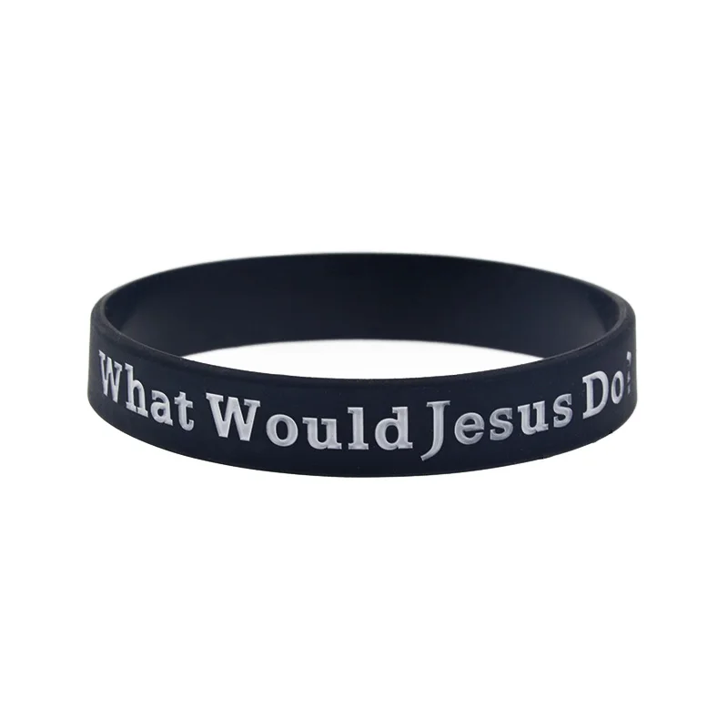 1 PC What Would Jesus Do WWJD Silicone Bracelet 1/2 Inch Wide Christian Bible Verse Wristband Black 3