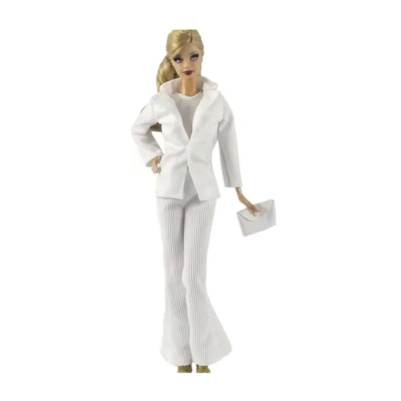 Classic White Office Lady Suit 1/6 BJD Clothes for Barbie Doll Outfits Tank Coat Jacket Pants For Barbie Accessory Dollhouse Toy