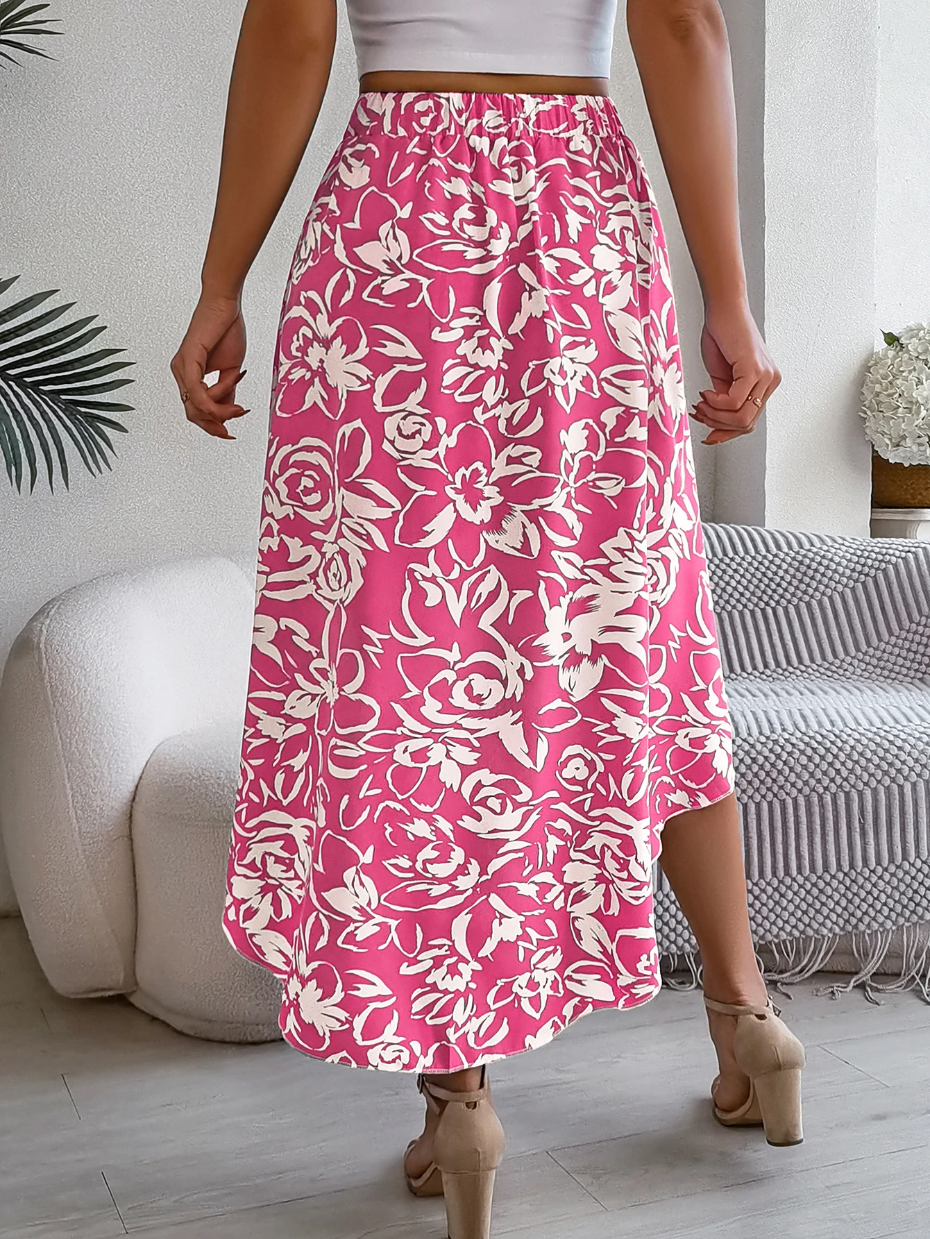Pink Asymmetric Ruffle Skirt for Women