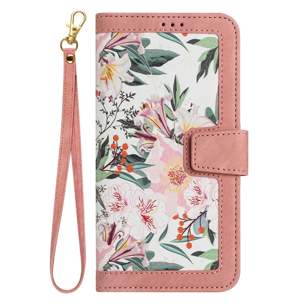 Elegant Leather Flip Wallet Case with Floral Design and Card Slot