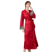 

Lace Long Robes for Women Pink Negligee Silk Nightgowns Sleepwear Satin Bathrobe Nightwear Bridesmaid Lingerie Nightie