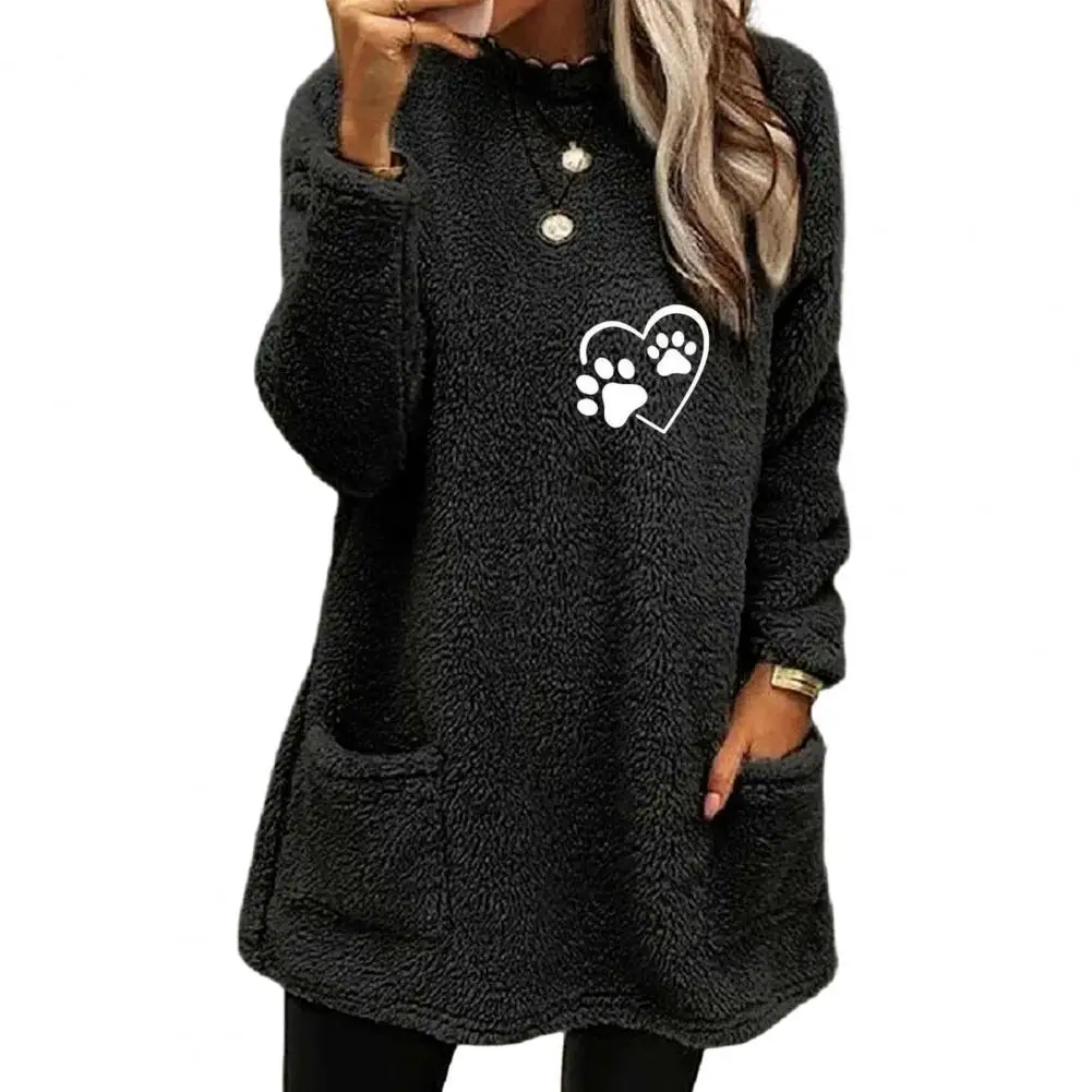 

Polyester Sweatshirt Women's Casual Crewneck Pullover with Pocket Trendy Loose Fit Long Sleeve Sweatshirt Women Top for Winter
