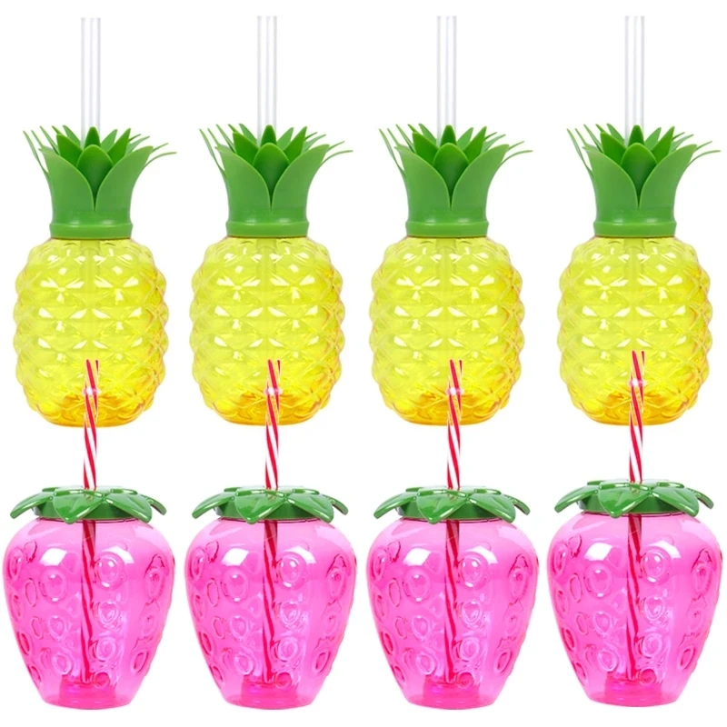 

1pc Hawaiian Strawberry Pineapple Drinking Cup With Straw Beach Wedding Coconut Juice Cups For Summer Birthday Aloha Party Decor