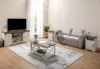 4-Piece Farmhouse Table Set Includes Sliding Barn Door TV Stand, Coffee Table& Two End Tables, Side Table with Charging Station 1